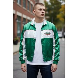 Vintage Mountain Dew Southern 500 Jacket Mens Large Green NASCAR Holloway 90s